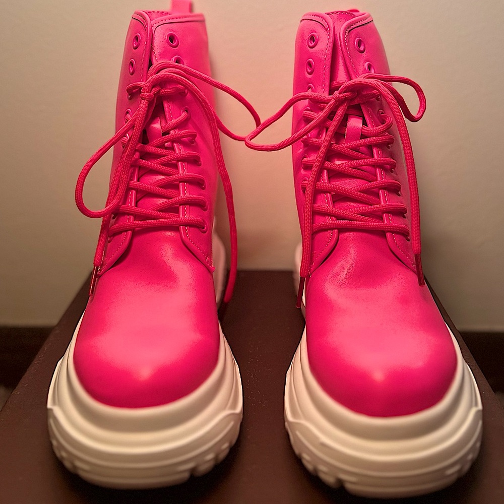 NYLA combat hot pink boots from Dolls Kill